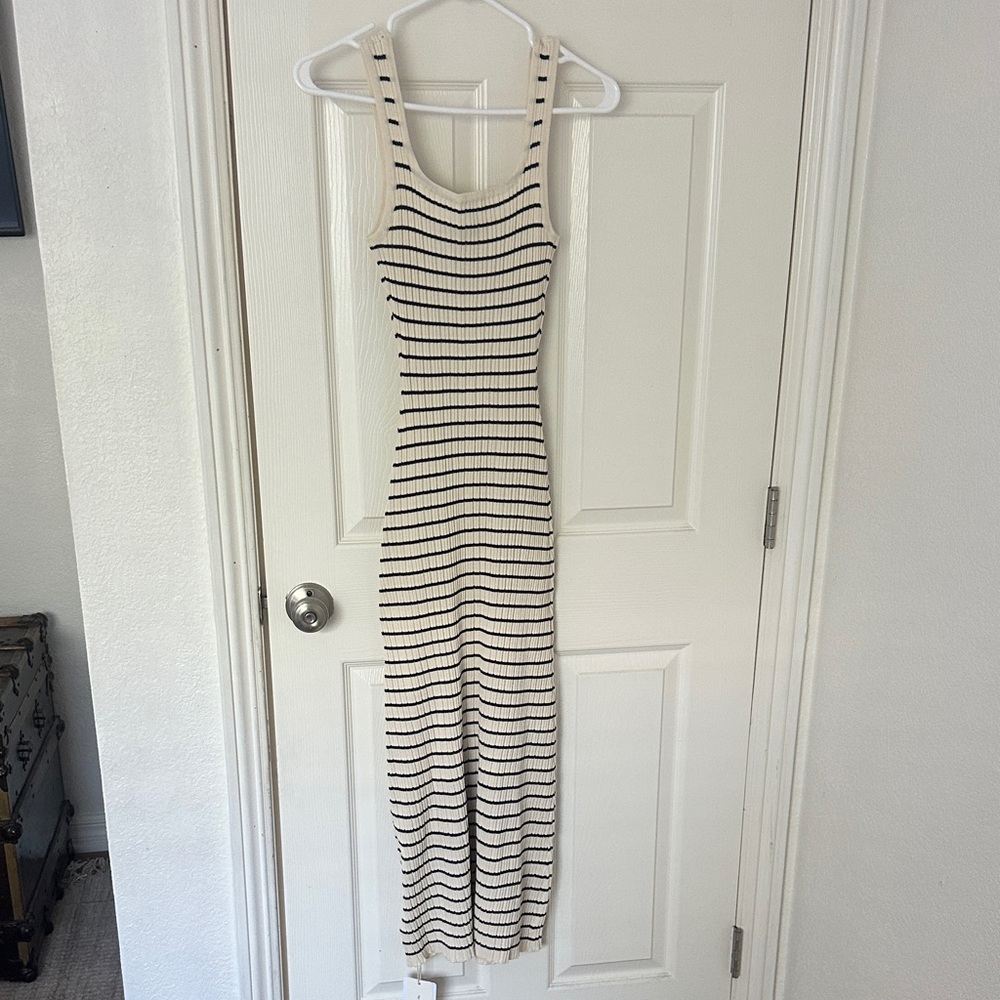 Commense Black and Cream Striped Maxi Dress